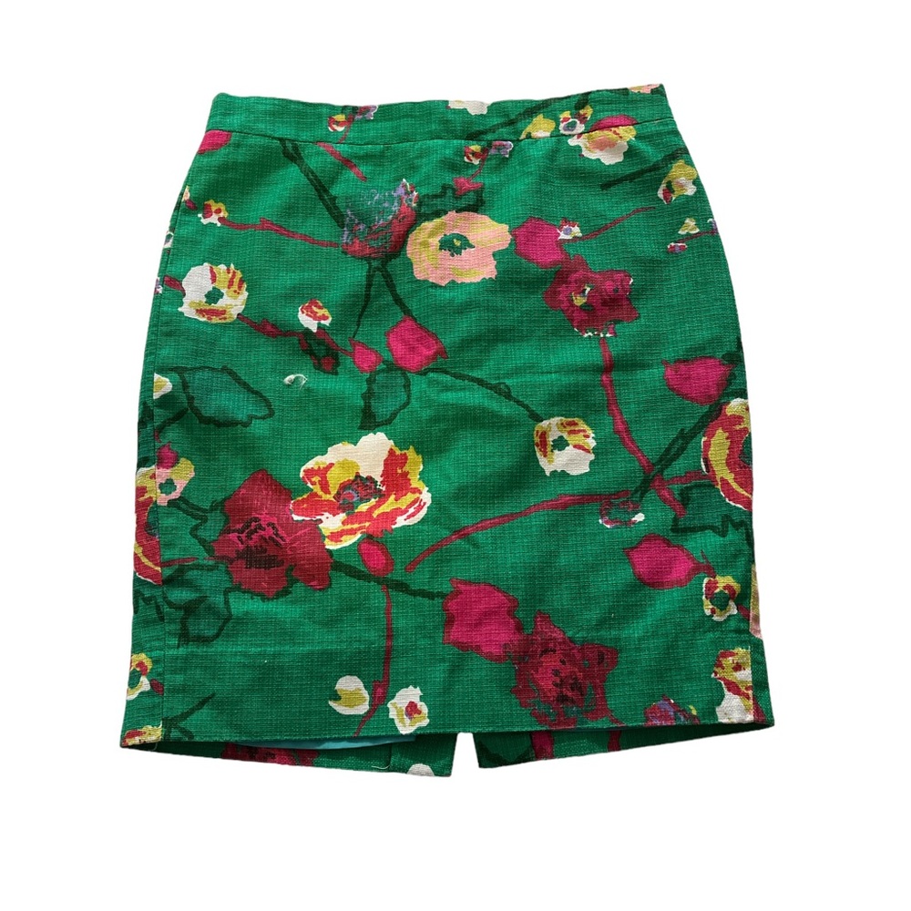 J Crew Green Floral Skirt